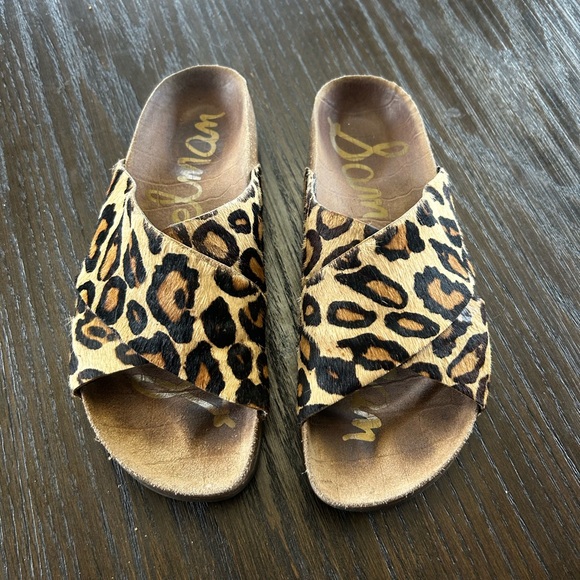 Sam Edelman sandals leather faux  animal‎ fur leopard bohem hippie comfy - Picture 2 of 7